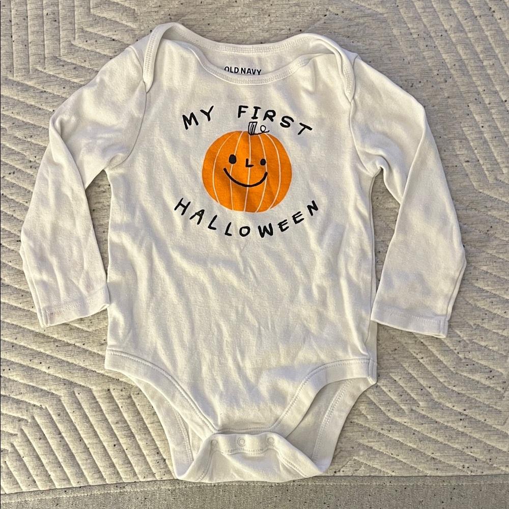 Old Navy White Halloween Pumpkin Onesie